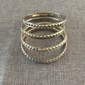 Set of 4 Silver Tone Textured Stackable Bangle Bracelet